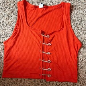 Windsor Orange Ribbed Crop Top with Hook Detail